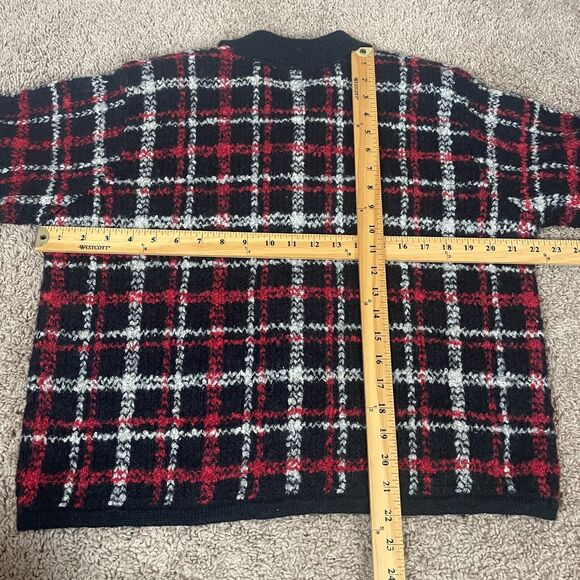 Vintage Cardigan Sweater Womens Size Large Black Red Check Plaid Mohair Wool 90s - Picture 11 of 11